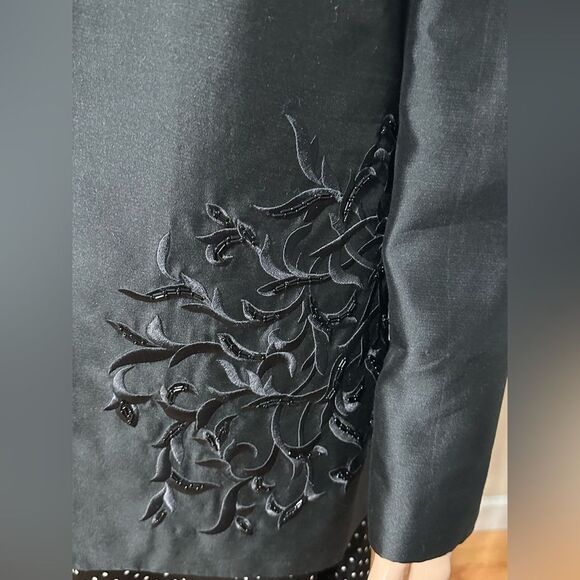 Victor Costa Womens Blazer Jacket XS  Silk Black Embroidered Open Front Occasion - Picture 7 of 8